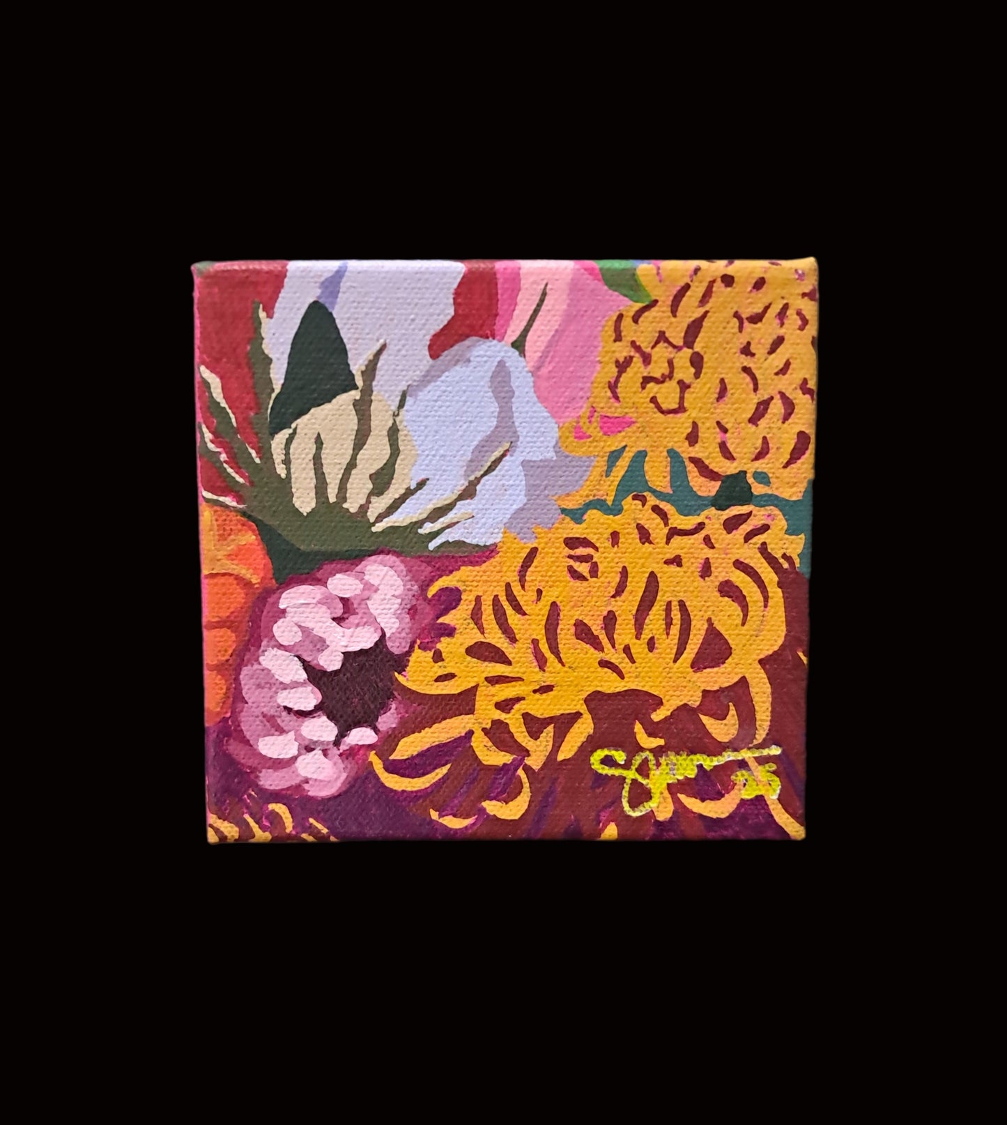 Pink Joy_Mini No.5 (DOUBLE YELLOW CHRYSANTHEMUMS);Sz 4"x4"