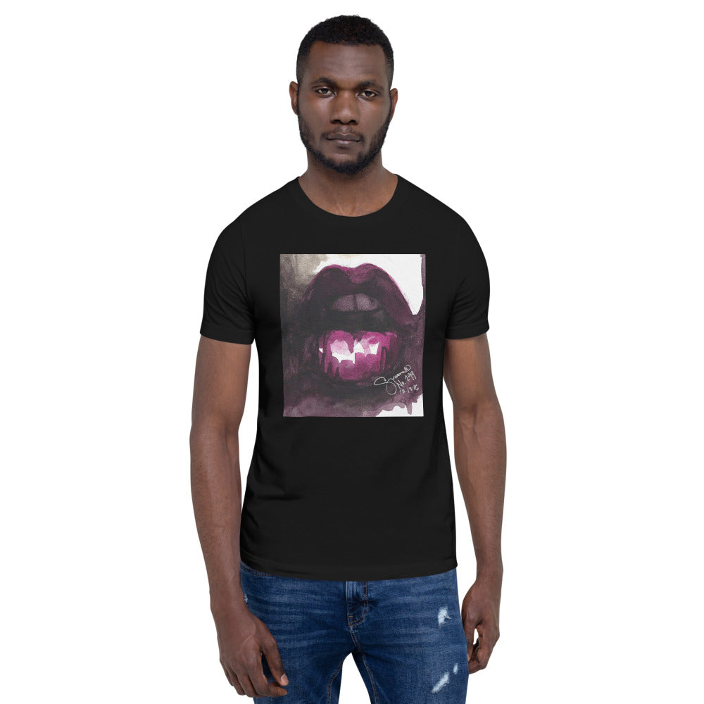 Red Lips Short-Sleeve Unisex T-Shirt (Black)
